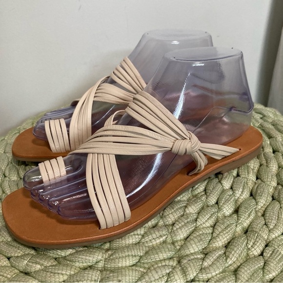 Anthropologie Matisse Rogue Cream Leather Strap Toe Loop Slide Sandals NWOB - Picture 5 of 11